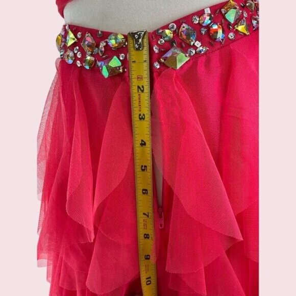 Masquerade coral color Strapless Ruffled Gown With Rhinestones Size 1/2 Prom Dre - Picture 11 of 15